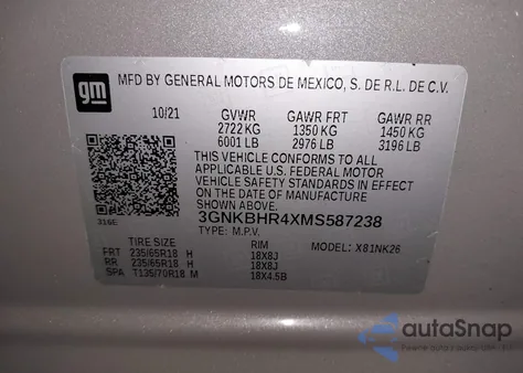 2021 Chevrolet Blazer Awd 2Lt from USA, damaged, VIN 3GNKBHR4XMS587238